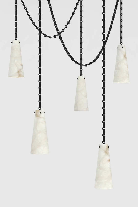 Ann Alabaster Multi-Pendants Chandelier, 5 lights