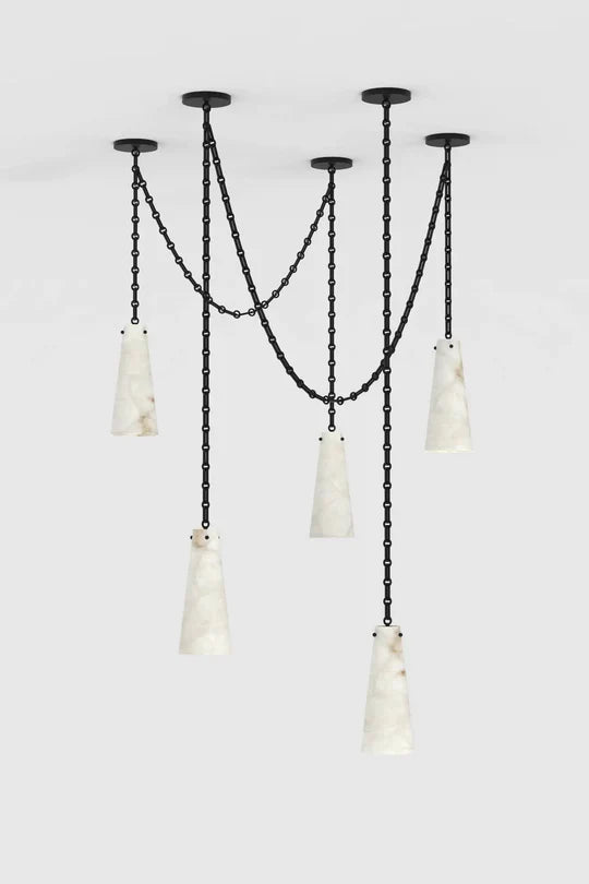 Ann Alabaster Multi-Pendants Chandelier, 5 lights