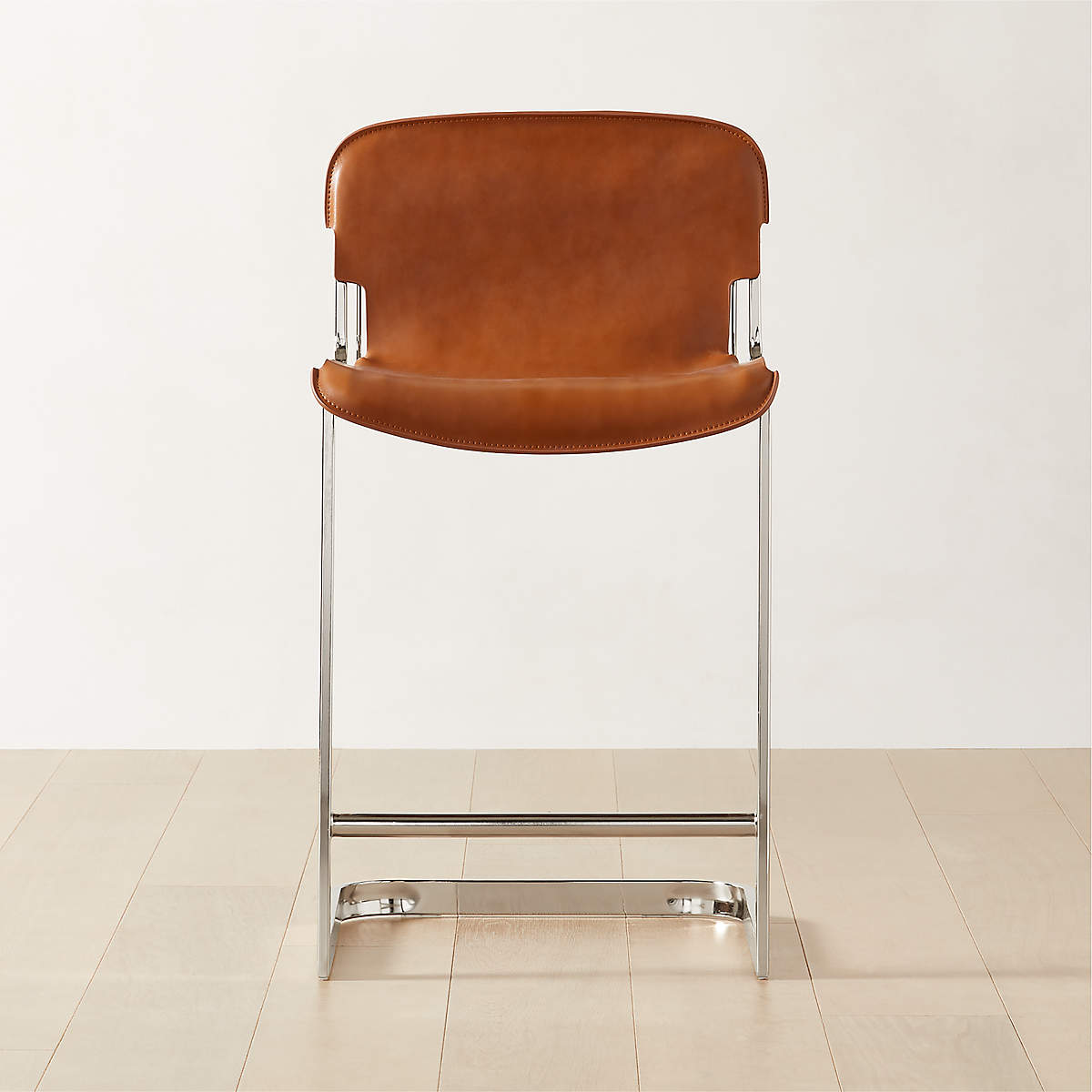 Rake Brown Leather Counter Stool