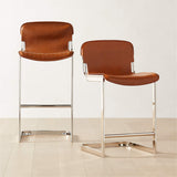 Rake Brown Leather Counter Stool