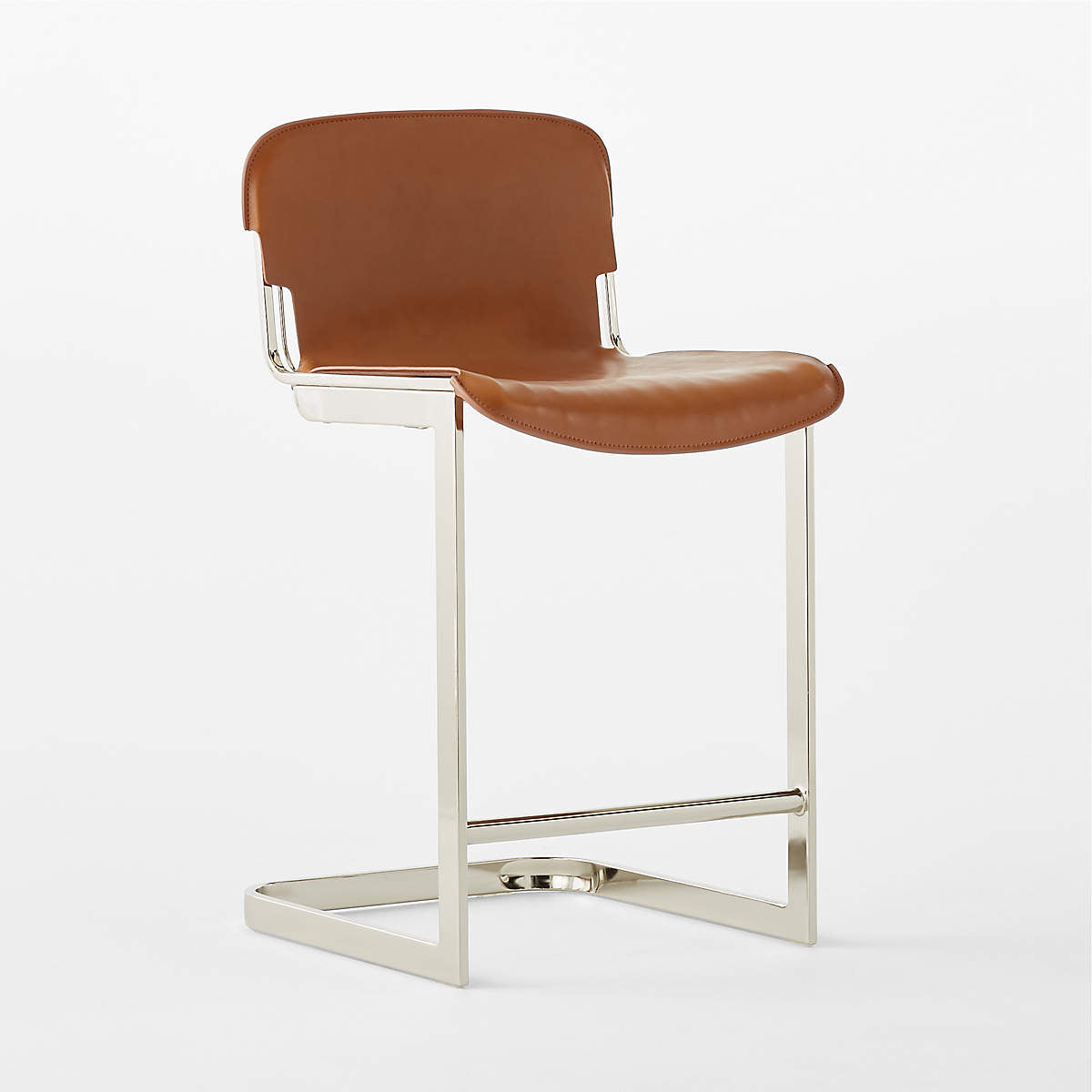 Rake Brown Leather Counter Stool