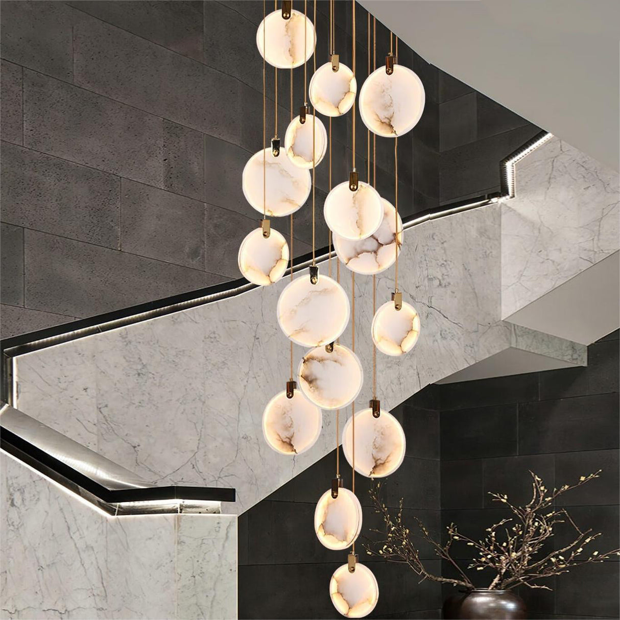 Alabaster Long Foyer Staircase Pendant Light 59'' 79'' 98'' 138''H