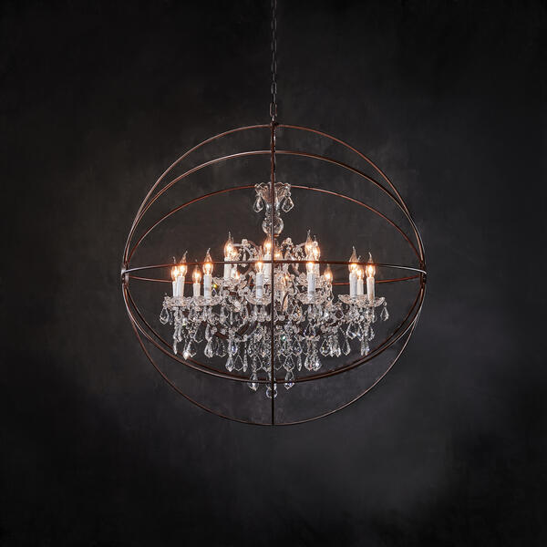 Annie Gyro Crystal Round Chandelier Antique Rust