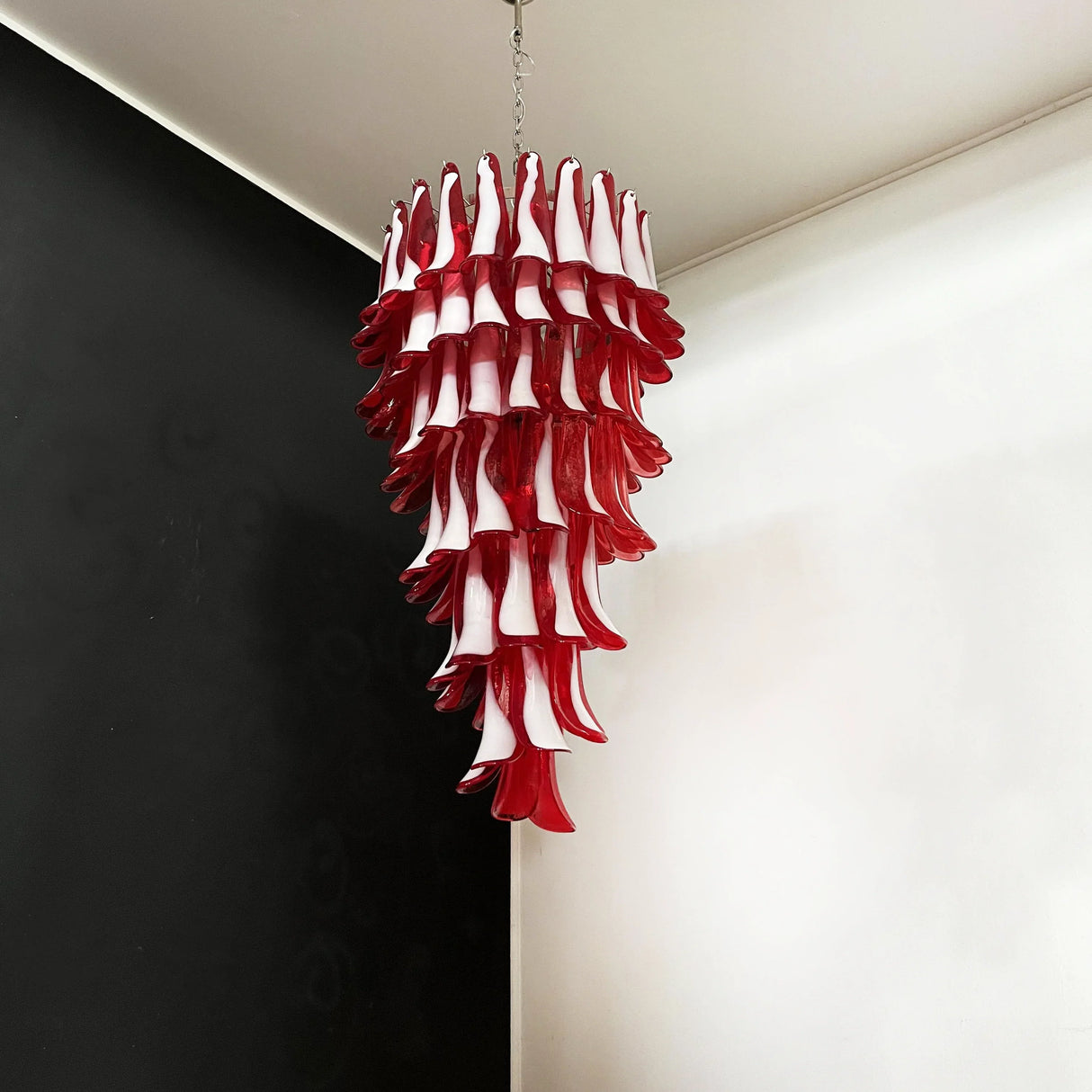 Beautiful Murano Red Petals Spiral Chandelier 25"