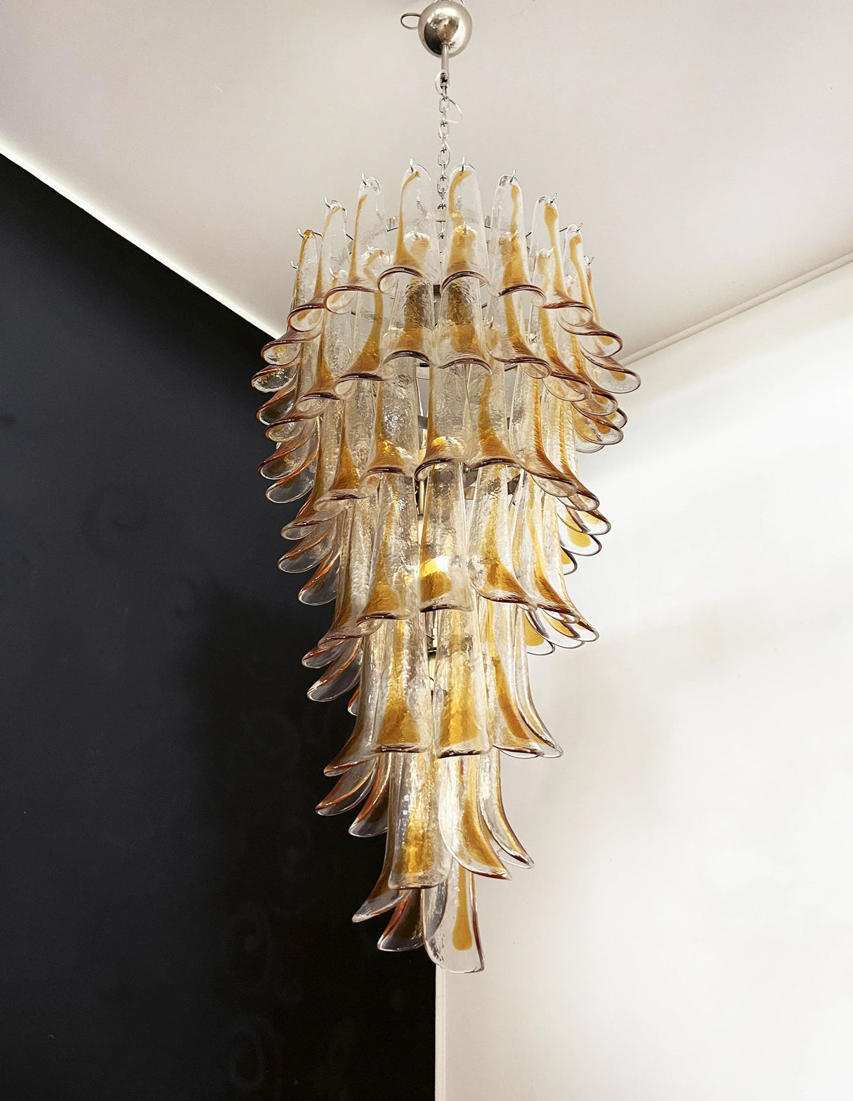 Beautiful Murano Transparent Amber Spiral Chandelier 25"