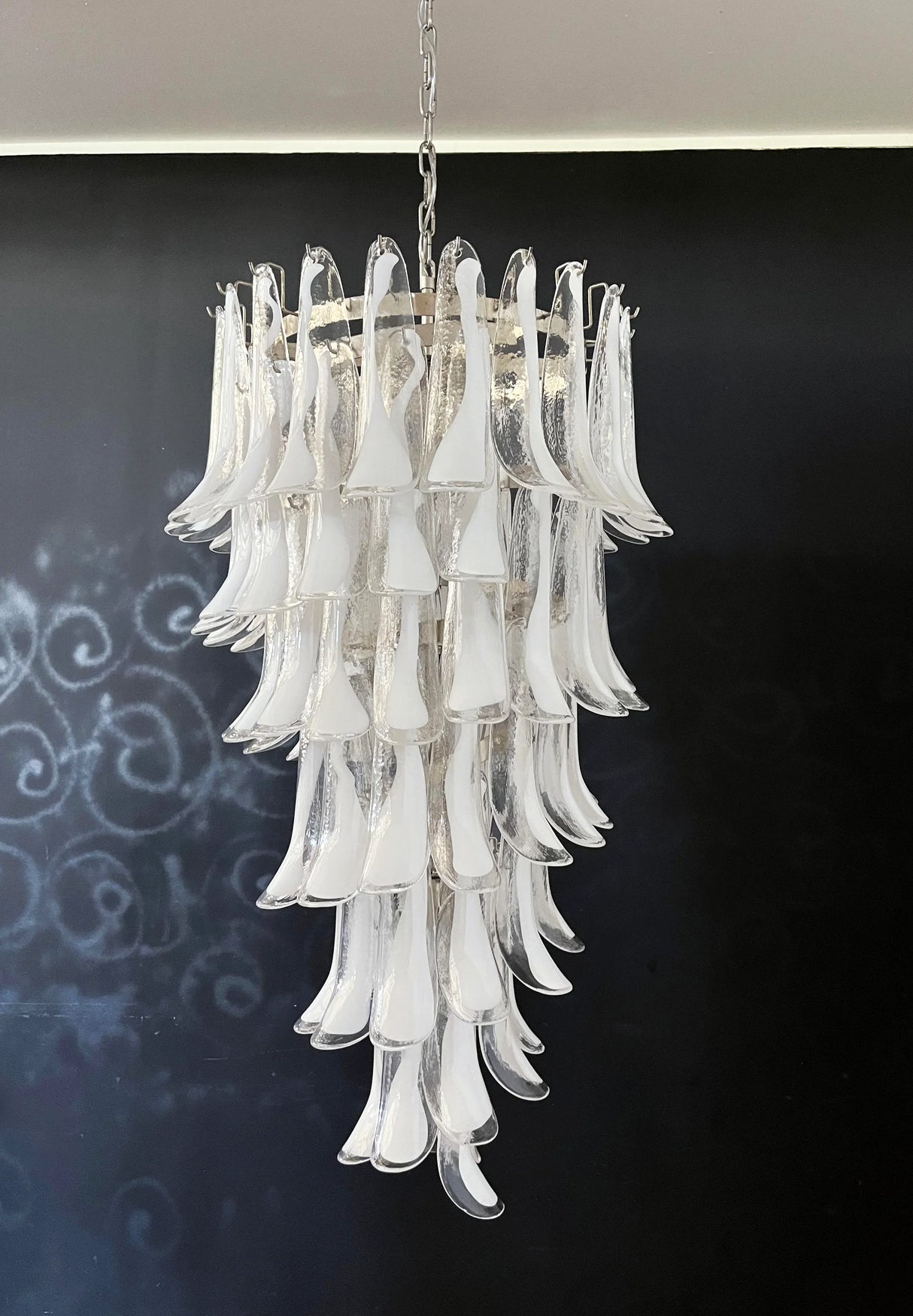 Beautiful Murano Transparent Petals Spiral Chandelier 25"