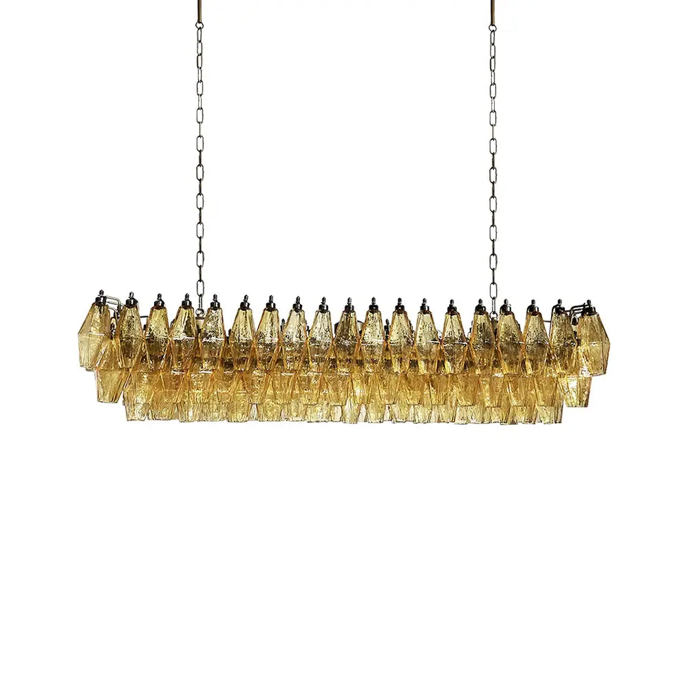 Elegant Amber Murano Poliedri Glass Chandelier 49"