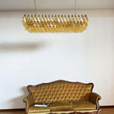 Elegant Amber Murano Poliedri Glass Chandelier 49"