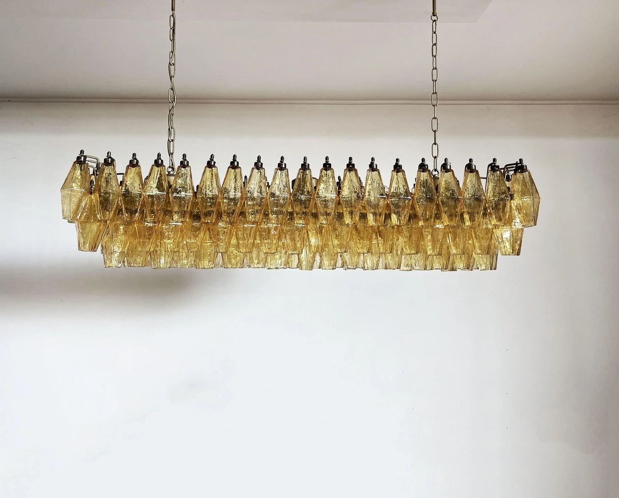 Elegant Amber Murano Poliedri Glass Chandelier 49"