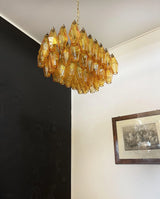 Elegant Murano Poliedri Amber Glass Chandelier 22"