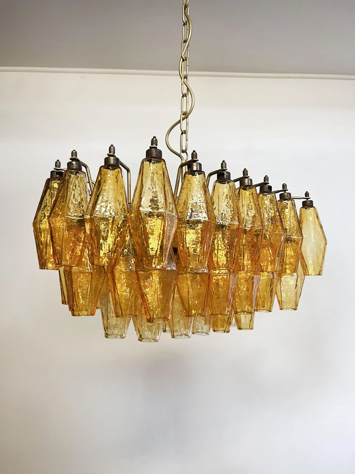 Elegant Murano Poliedri Amber Glass Chandelier 22"