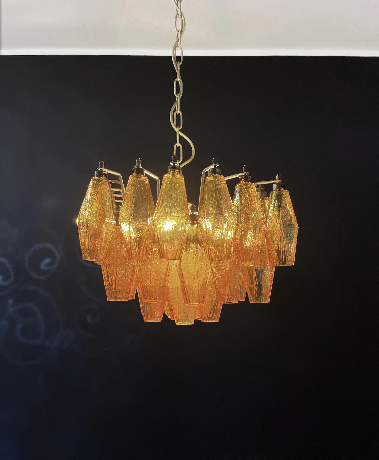 Elegant Murano Poliedri Amber Glass Chandelier 22"