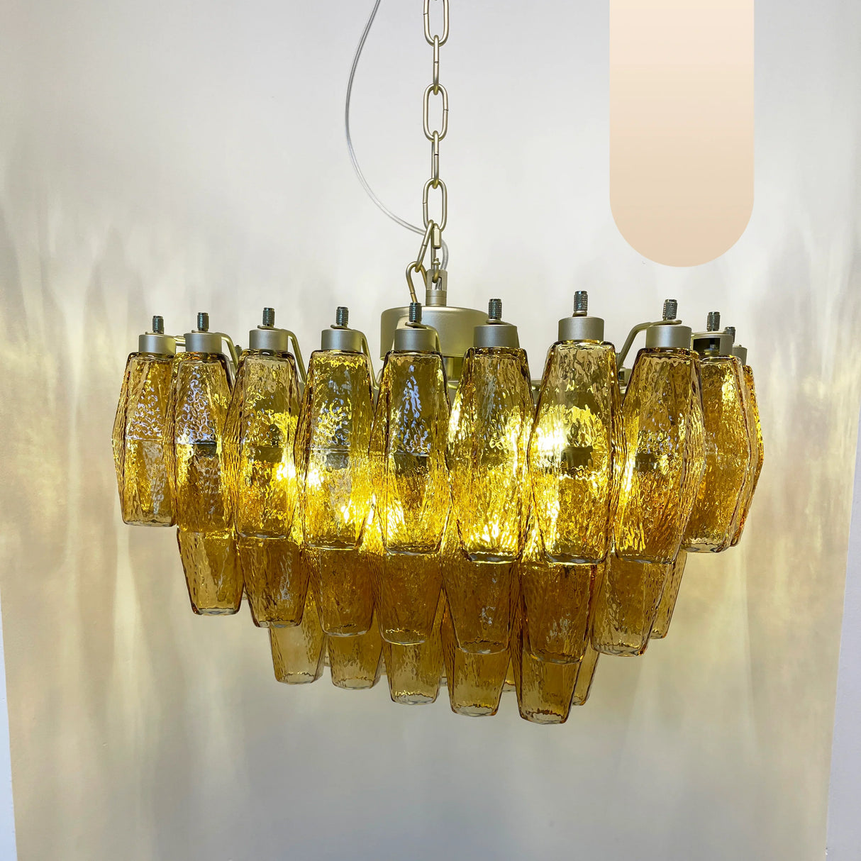 Elegant Murano Poliedri Amber Glass Chandelier 22"