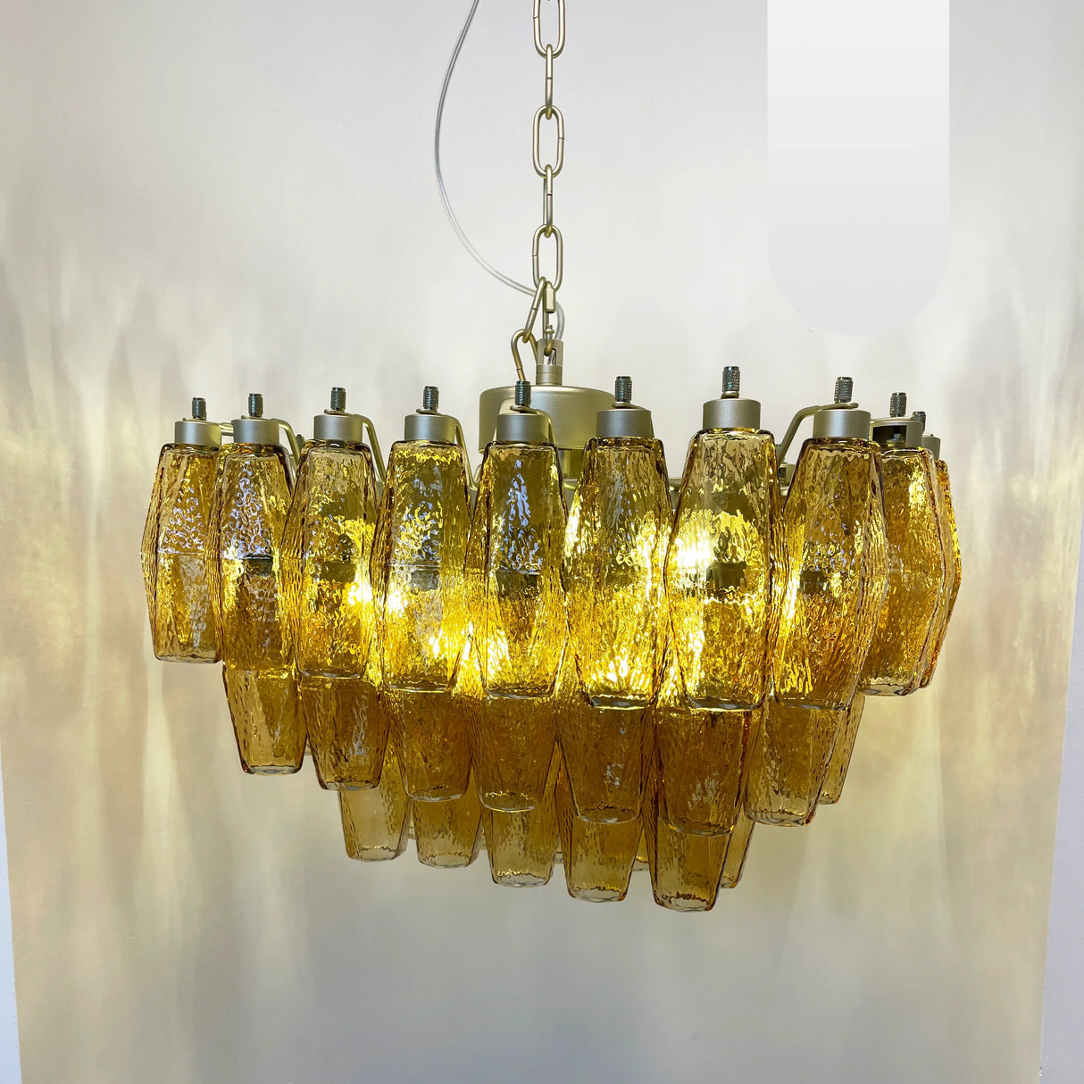 Elegant Murano Poliedri Amber Glass Chandelier 22"