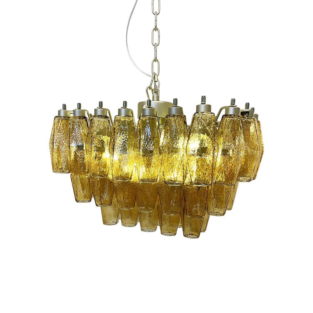 Elegant Murano Poliedri Amber Glass Chandelier 22"