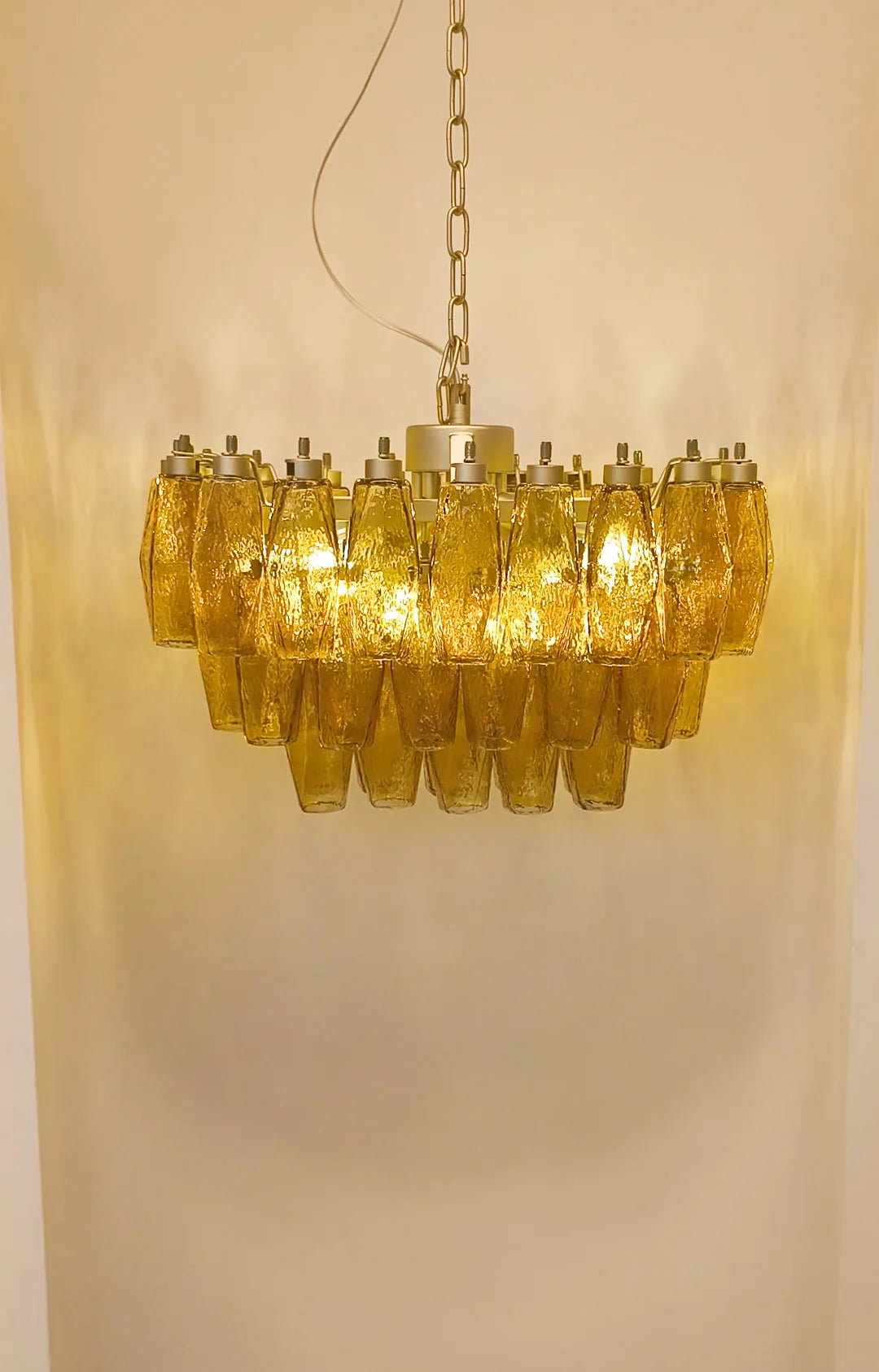 Elegant Murano Poliedri Amber Glass Chandelier 22"