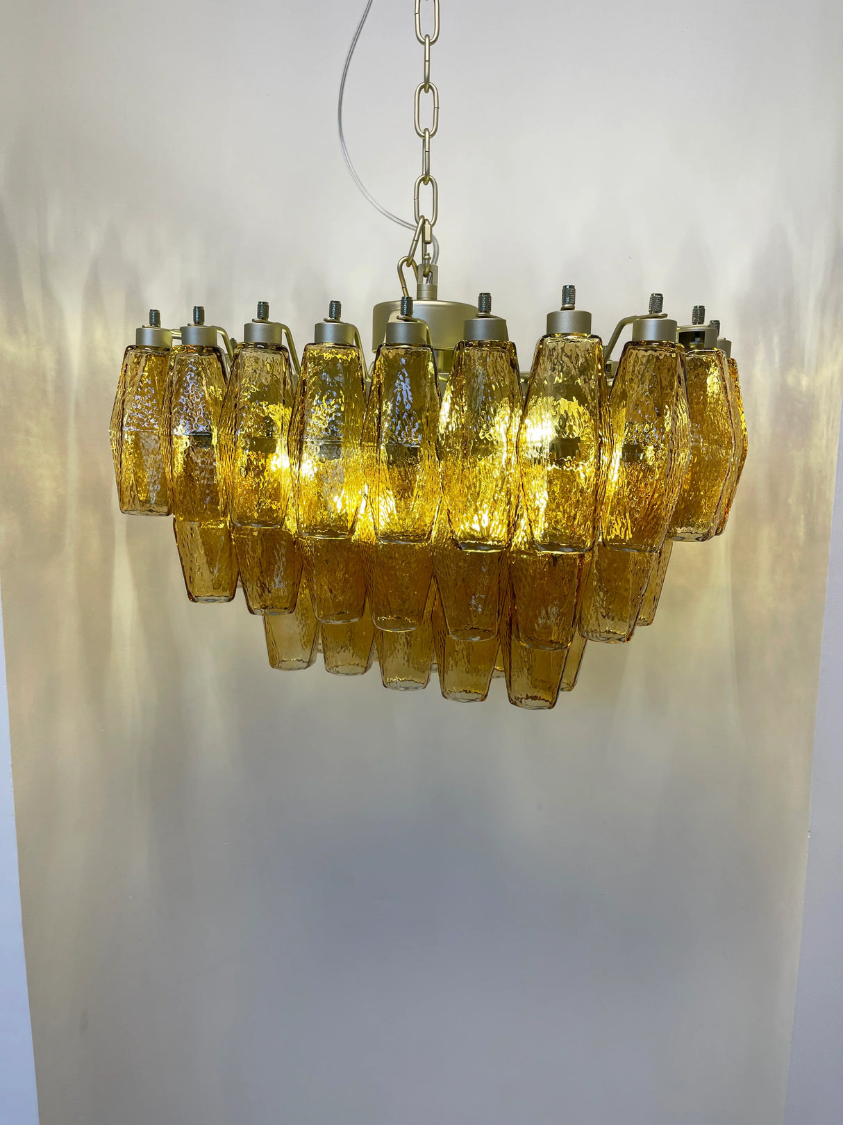 Elegant Murano Poliedri Amber Glass Chandelier 22"