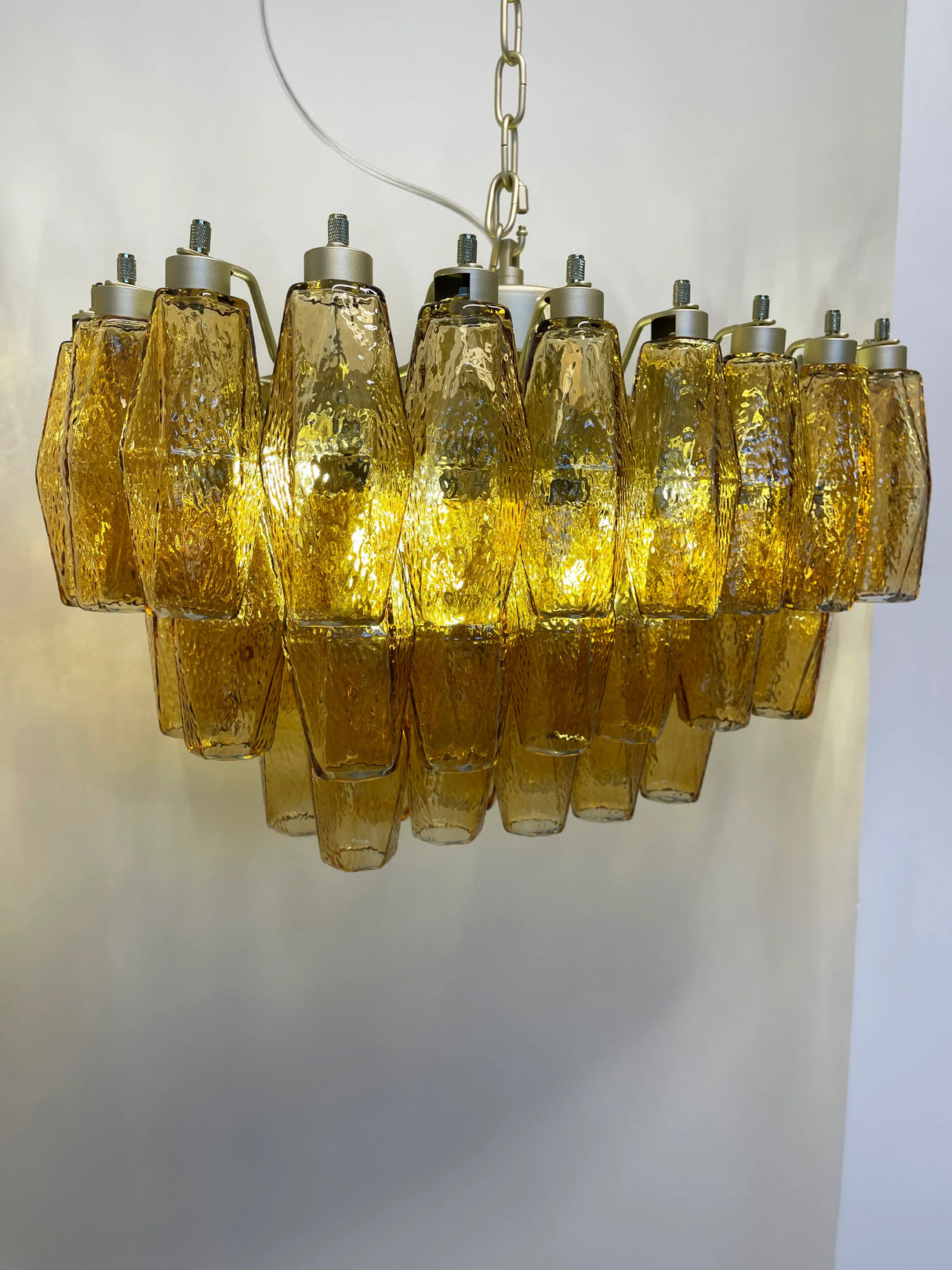 Elegant Murano Poliedri Amber Glass Chandelier 22"