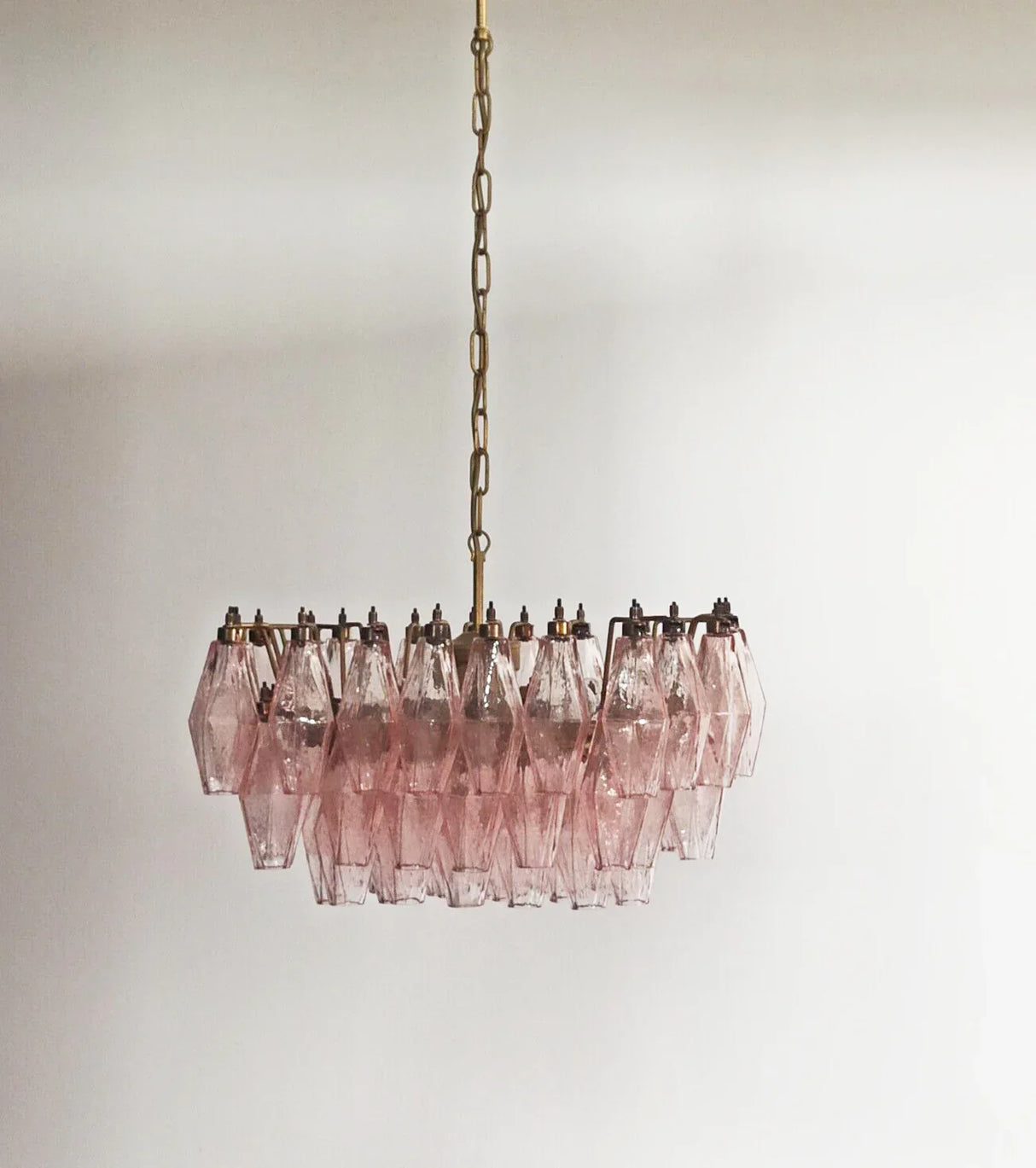 Elegant Murano Poliedri Pink Glass Chandelier 22"