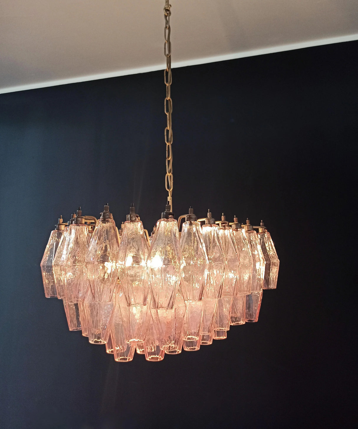 Elegant Murano Poliedri Pink Glass Chandelier 22"