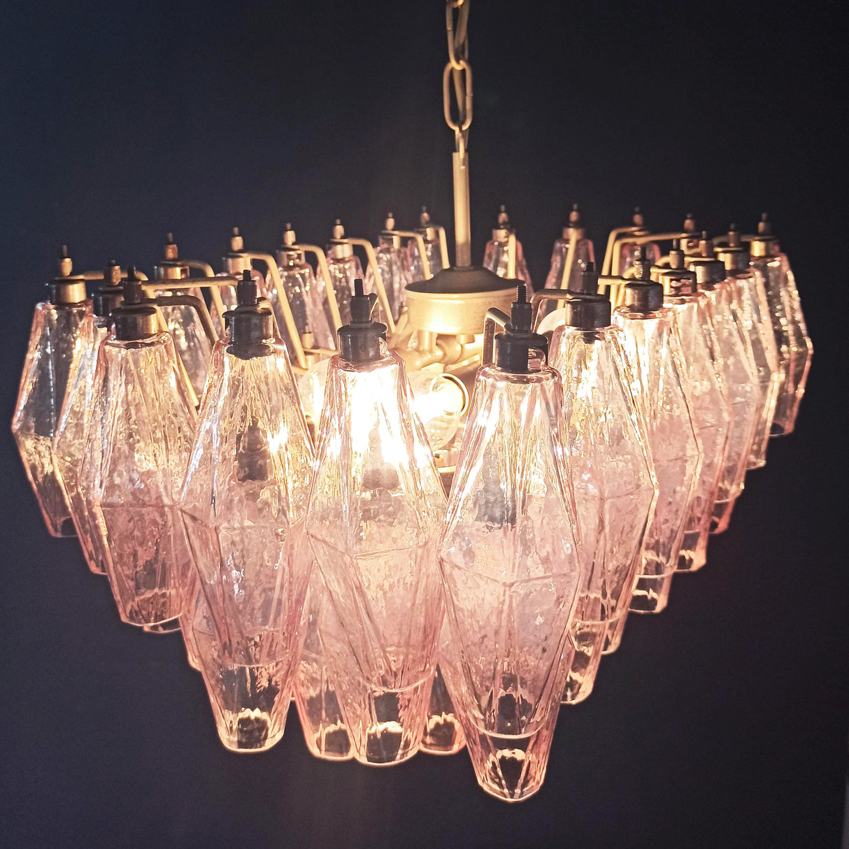 Elegant Murano Poliedri Pink Glass Chandelier 22"