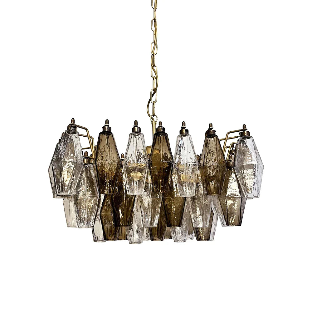 Elegant Murano Poliedri Transparent Smoked Glass Chandelier 22"