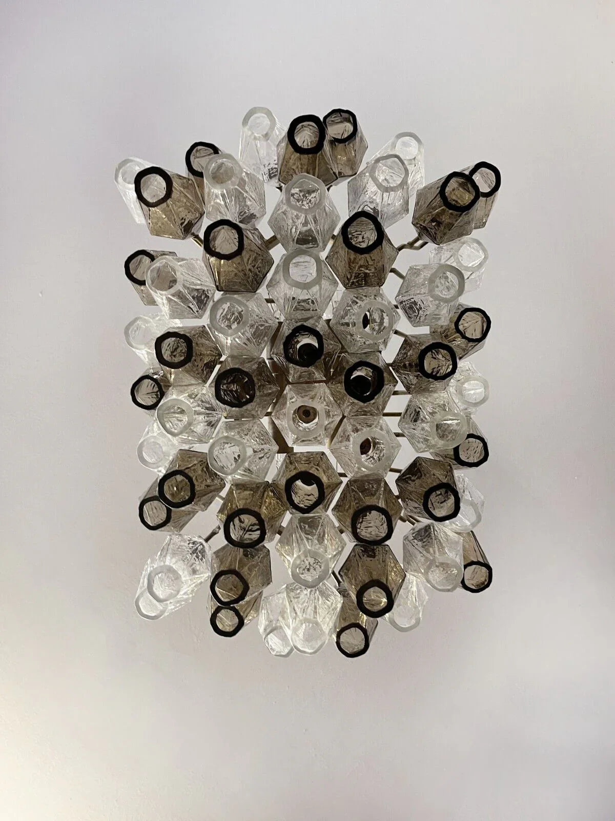 Elegant Murano Poliedri Transparent Smoked Glass Chandelier 22"