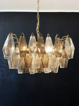 Elegant Murano Poliedri Transparent Smoked Glass Chandelier 22"