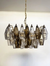 Elegant Murano Poliedri Transparent Smoked Glass Chandelier 22"