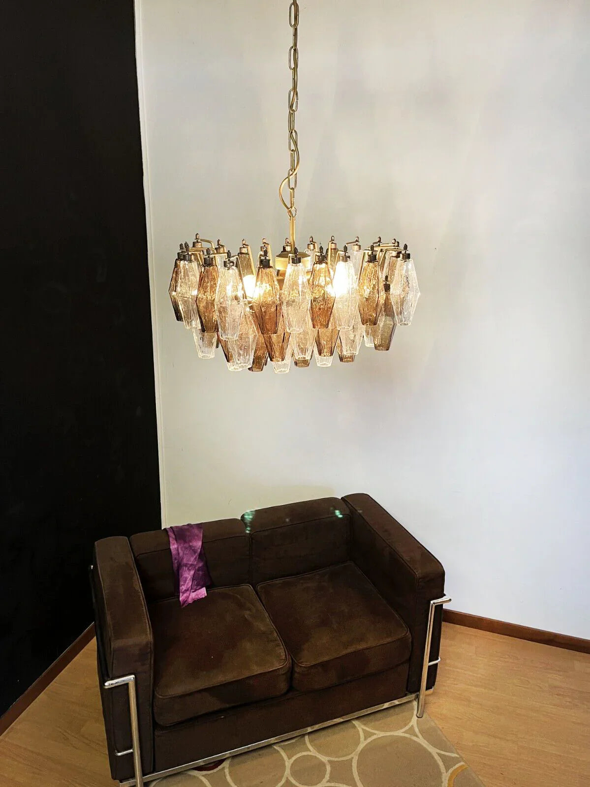 Elegant Murano Poliedri Transparent Smoked Glass Chandelier 22"