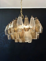 Elegant Murano Poliedri Transparent Smoked Glass Chandelier 22"