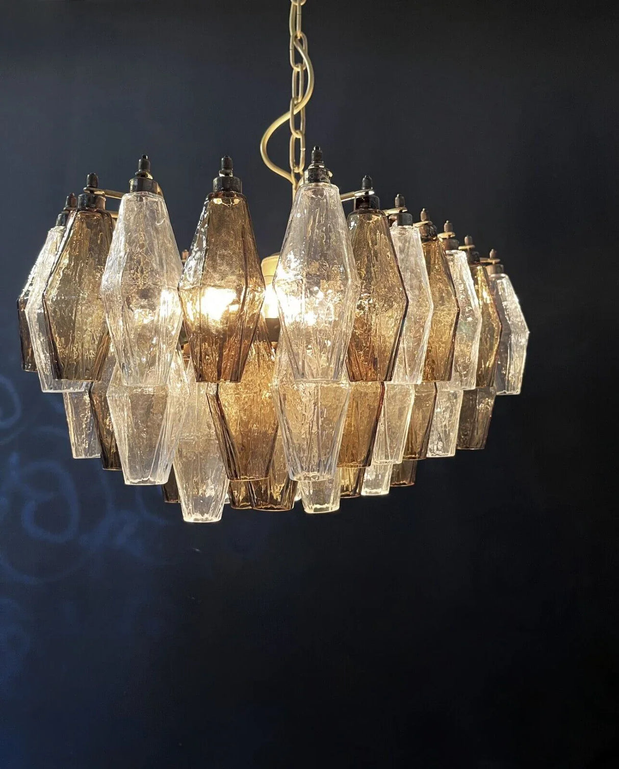 Elegant Murano Poliedri Transparent Smoked Glass Chandelier 22"