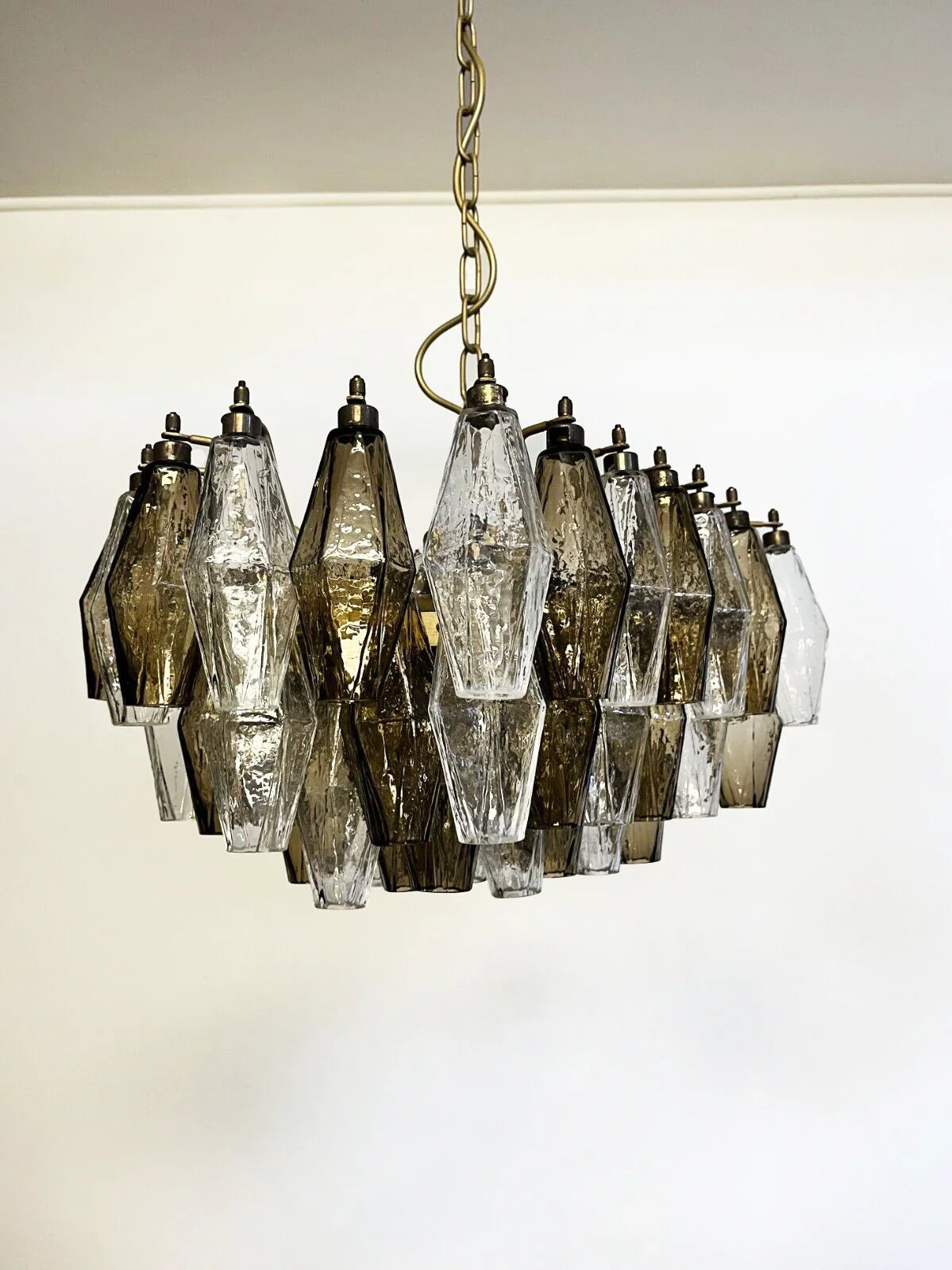 Elegant Murano Poliedri Transparent Smoked Glass Chandelier 22"