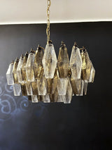 Elegant Murano Poliedri Transparent Smoked Glass Chandelier 22"