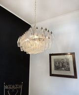 Elegant Murano Poliedri Trasparent Glass Chandelier 22"