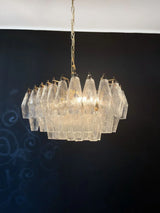 Elegant Murano Poliedri Trasparent Glass Chandelier 22"