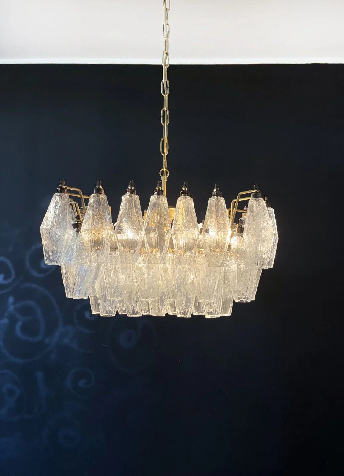 Elegant Murano Poliedri Trasparent Glass Chandelier 22"