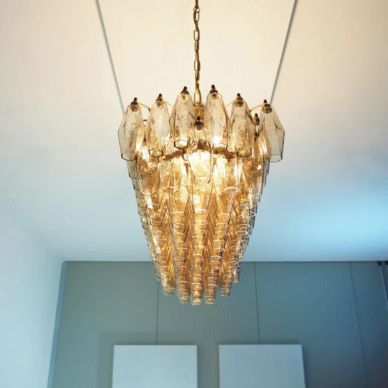 Elegant Smoked Murano Poliedri Glass Chandelier 49"