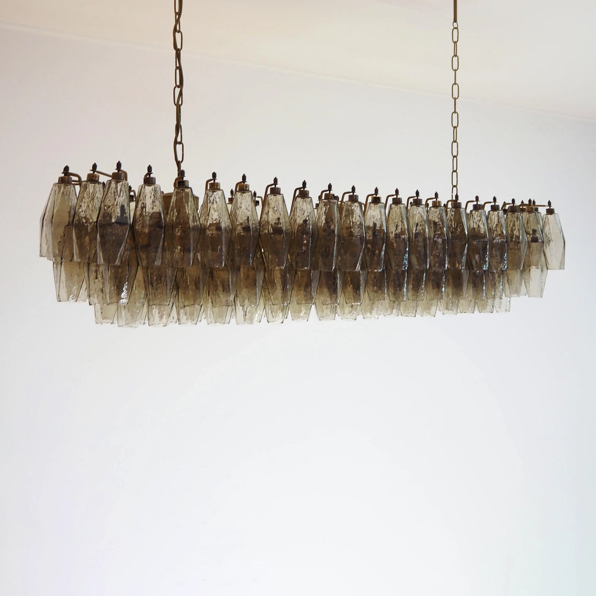 Elegant Smoked Murano Poliedri Glass Chandelier 49"