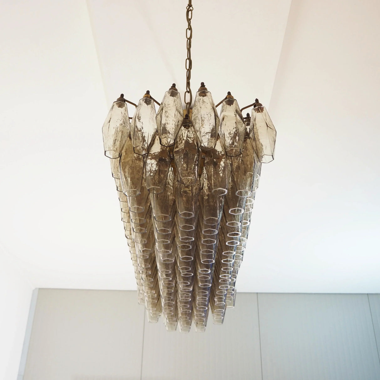 Elegant Smoked Murano Poliedri Glass Chandelier 49"