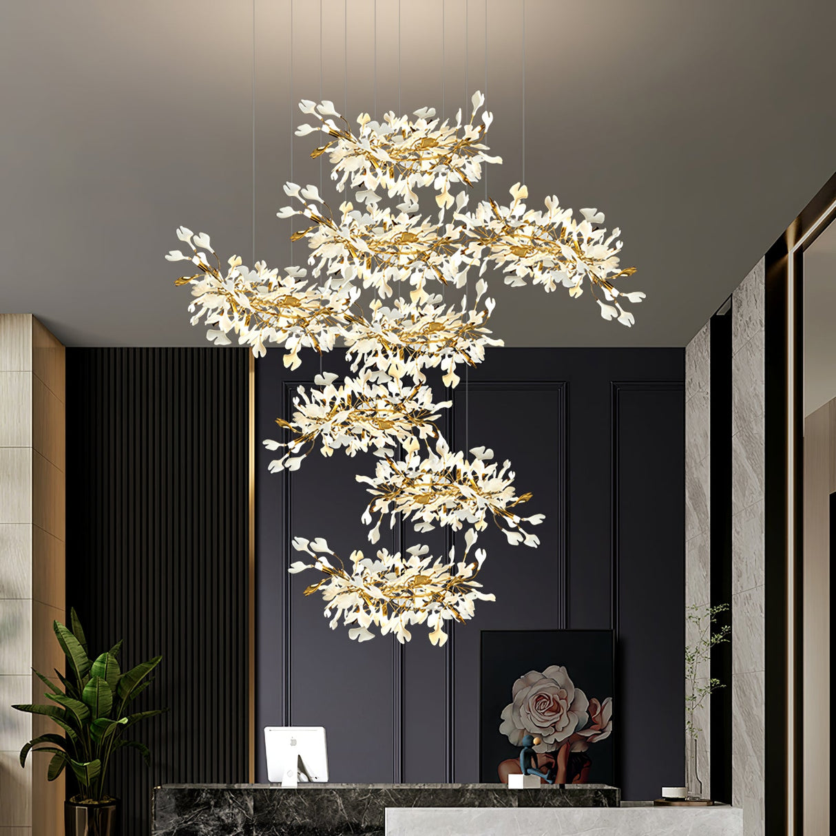 Gingko Leaves Linear Chandelier 197"