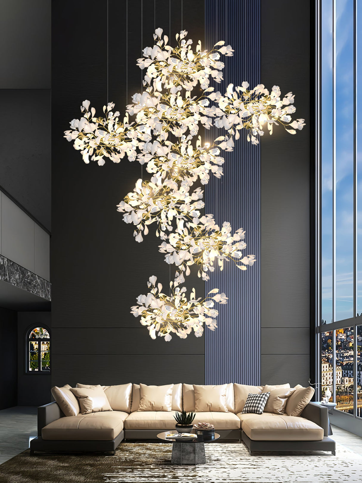 Gingko Leaves Linear Chandelier 197"