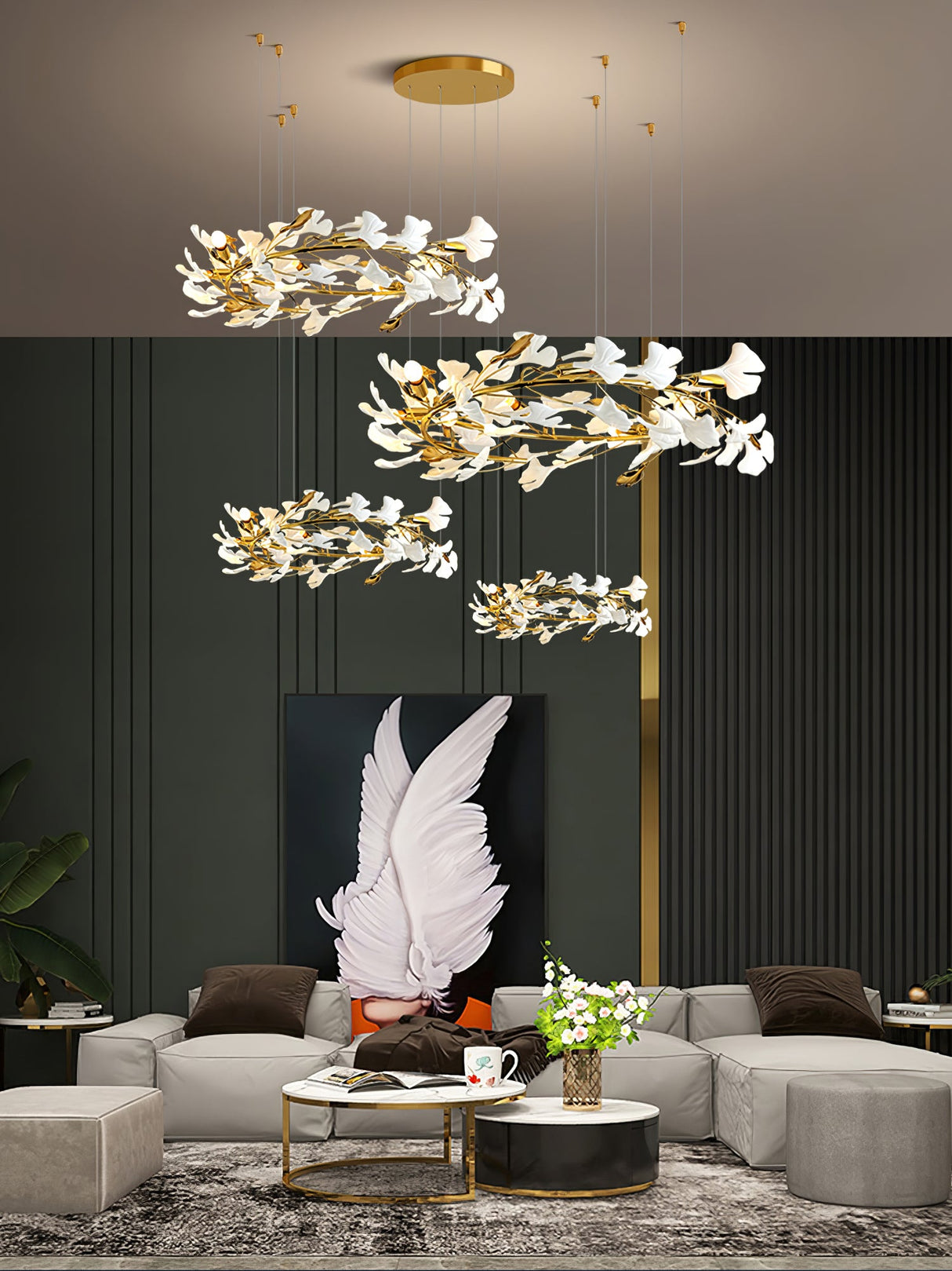 Gingko Leaves Linear Chandelier 197"