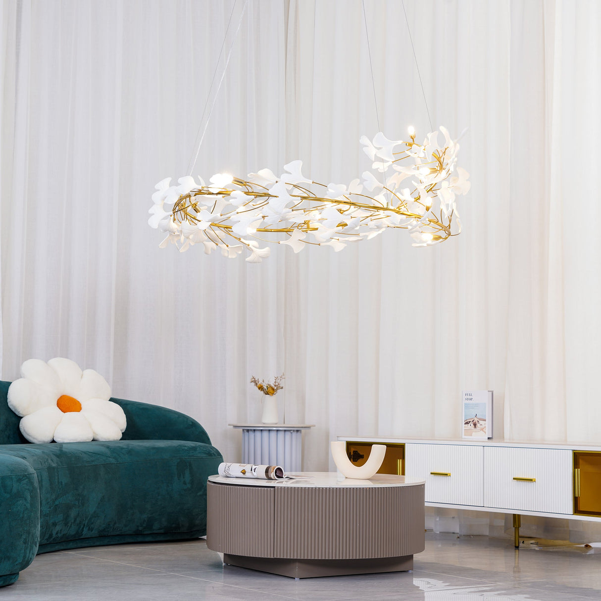 Gingko Chandelier U USE White and Gold