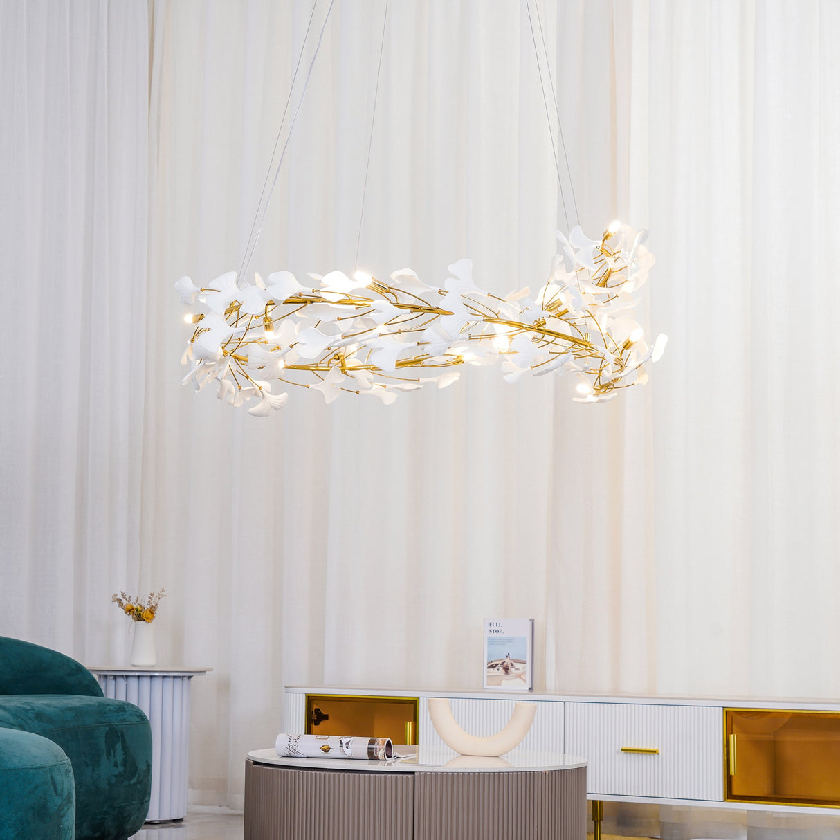 Gingko Chandelier U USE White and Gold