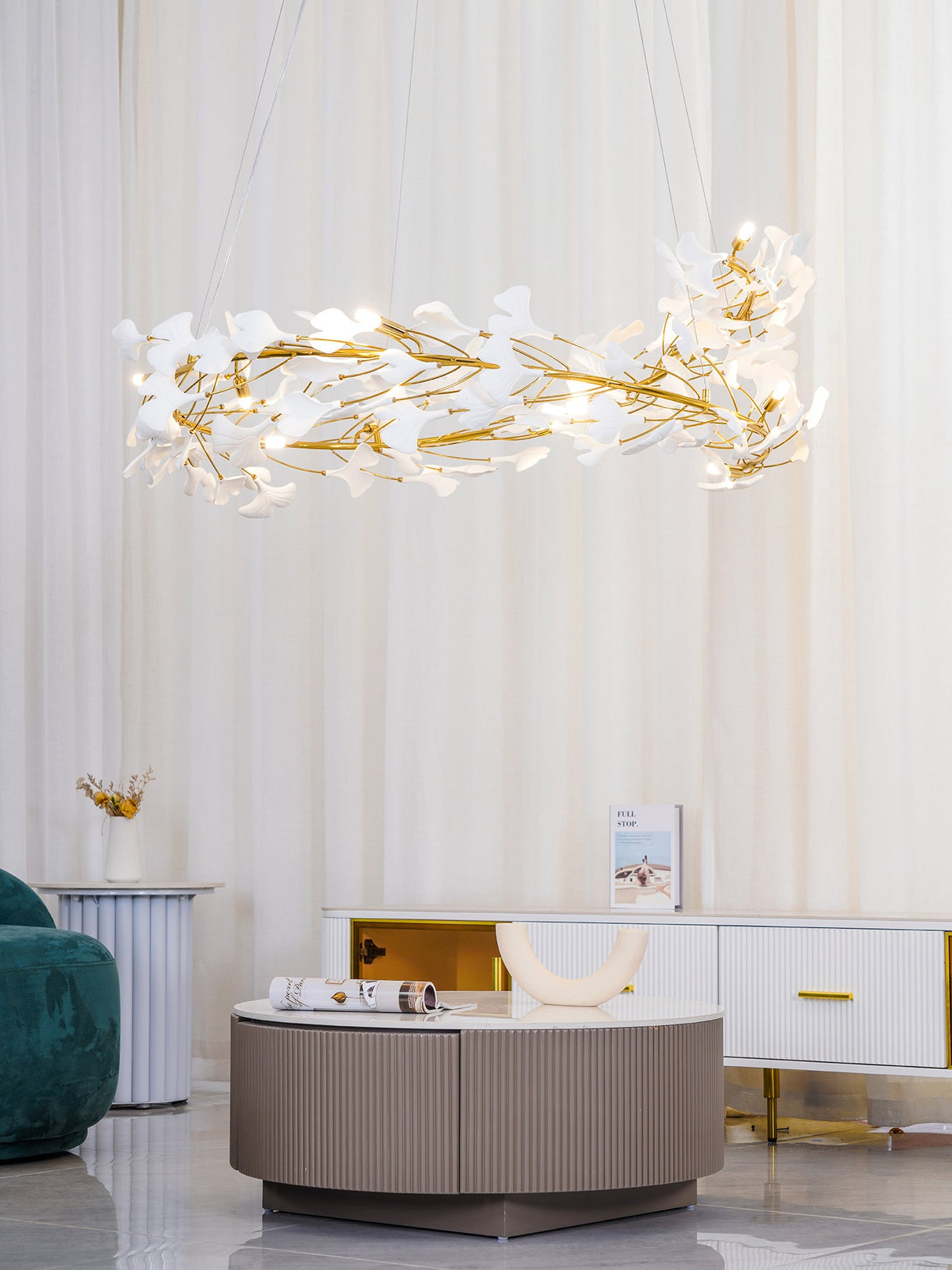 Gingko Chandelier U USE White and Gold