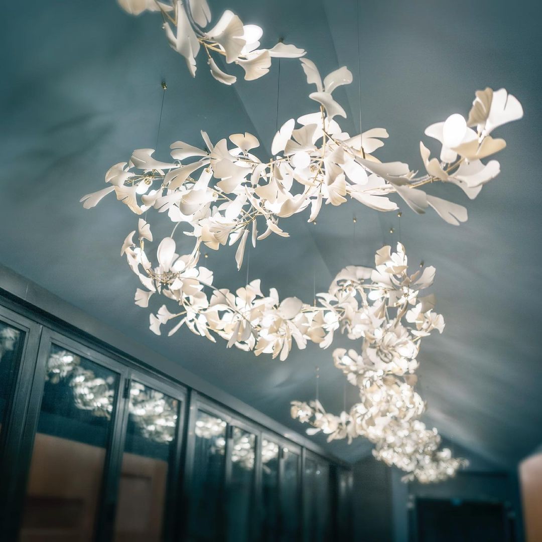 Gingko Leaves Linear Chandelier 197"