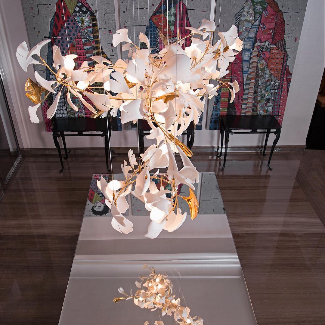 Gingko Leaves Linear Chandelier 197"