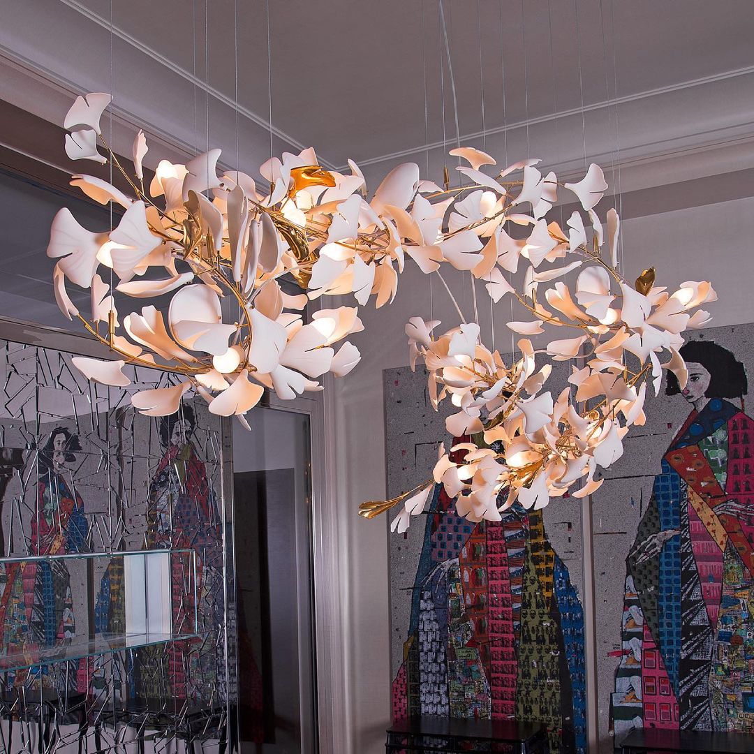 Gingko Leaves Linear Chandelier 197"