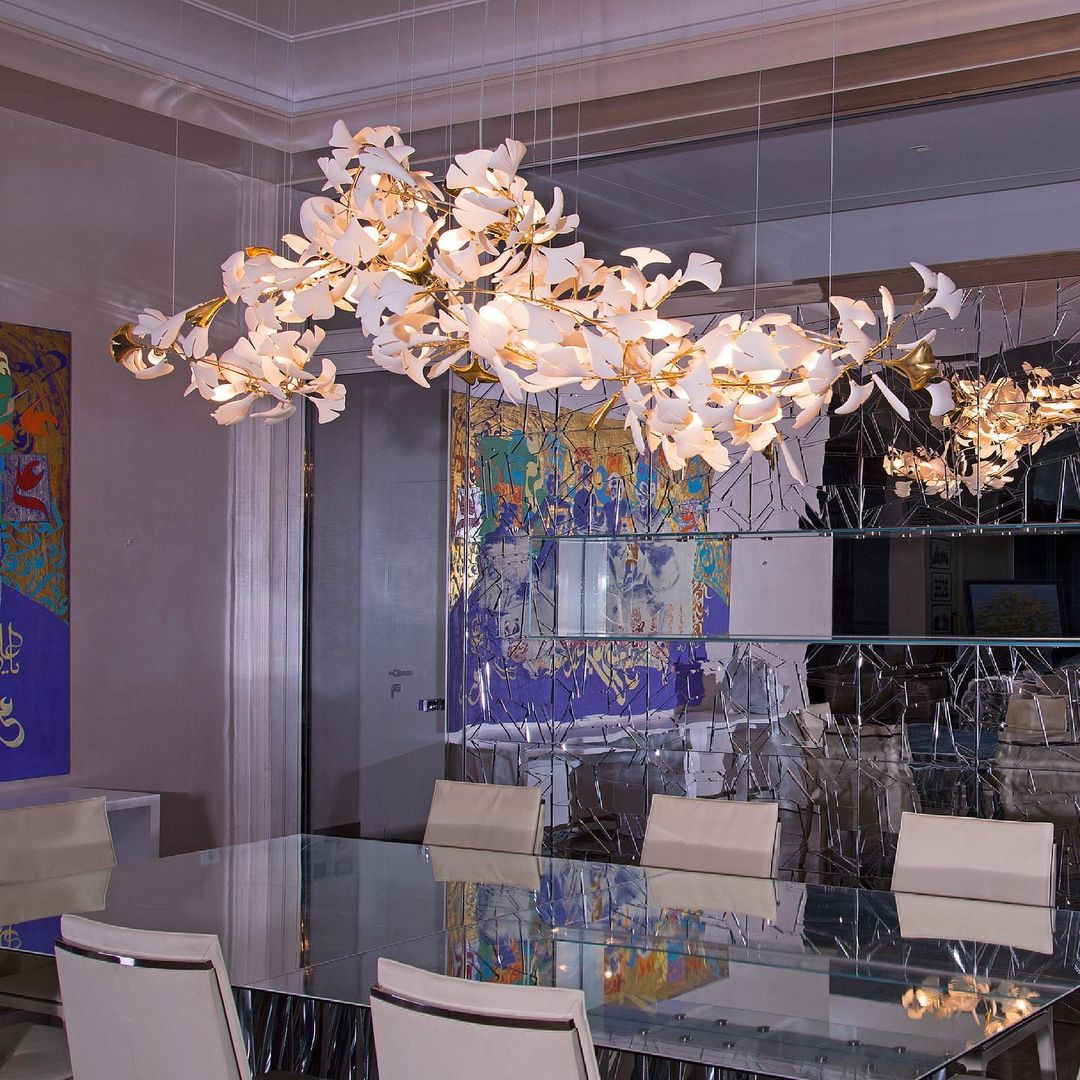 Gingko Leaves Linear Chandelier 197"